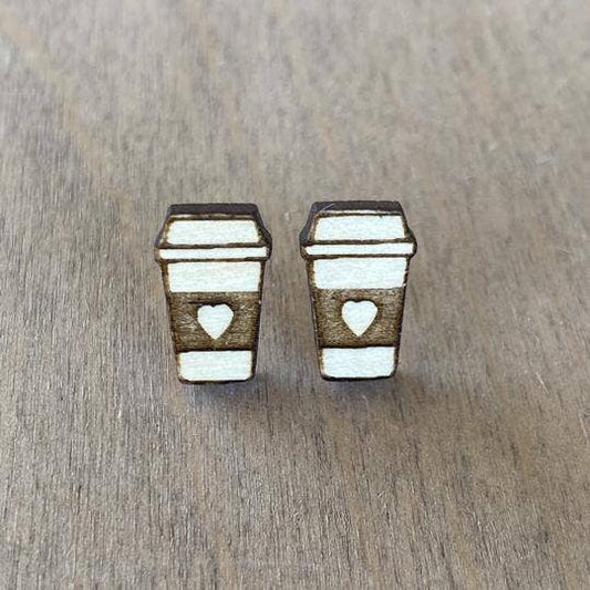 Wood Coffee Stud Earrings