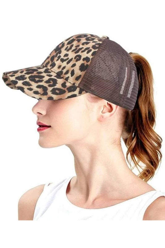 Leopard Pattern Ponytail Mesh Cap